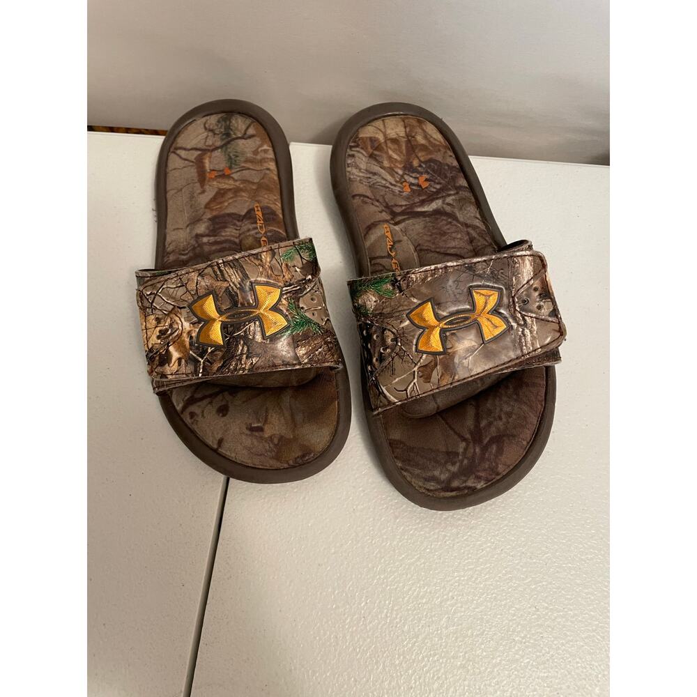 Under Armour kids youth 4D foam Real Tree camo‎ slip on slides 12 flip flops kid